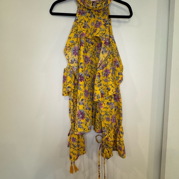 Boohoo Yellow Floral Cold Shoulder Ruffled Blouse - Picture 6 of 10